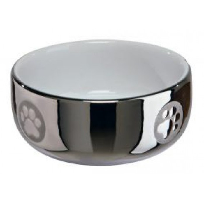 Миска для кошки TRIXIE, 0,3 л / D- 11 см , Цвет: серебристый / белый
